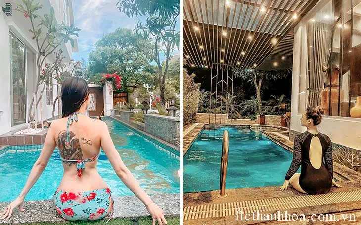 kiểu dáng quay lưng khi chụp ở bể bơi