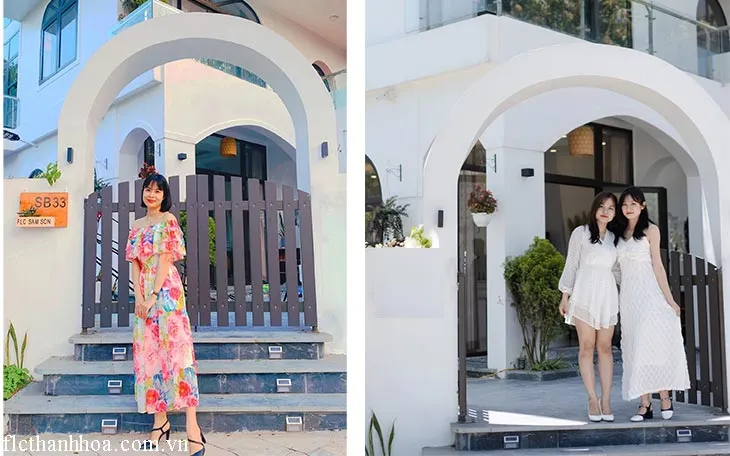 chụp ảnh trước công villa flc