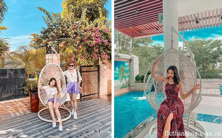 chụp ảnh bên xích đu villa