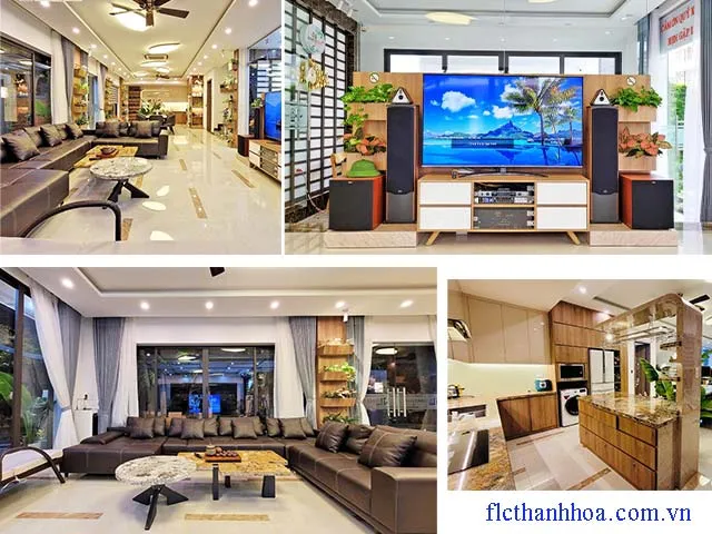 Dàn karaoke hiện đại tại phòng khách leaves villa